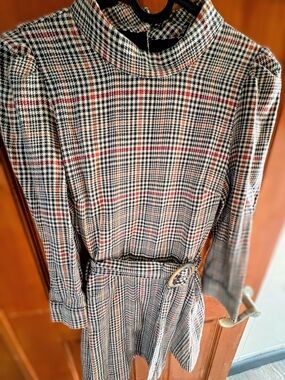 Zara Multi‑Color Houndstooth Jacket with Red and Orange Accents